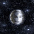 The moon turns into a face of the beautiful woman in the night sky. Royalty Free Stock Photo