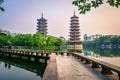 Moon Twin Pagodas at Shanhu Lake,Guilin