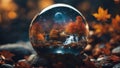 moon in the water highly intricately detailed of beautiful Waterfall in autumn with rocks landscape inside a crystal ball