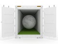 Moon in white cargo container with grass