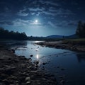 moonbeam in river landscape Royalty Free Stock Photo