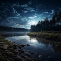 moonbeam in river landscape Royalty Free Stock Photo