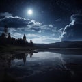 moonbeam in river landscape Royalty Free Stock Photo