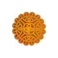 Mooncake icon design. Chinese Mid-Autumn Festival symbol with abstract traditional ornament.