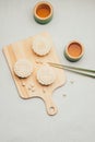 Mooncake and tea, Chinese mid autumn festival food. Angle view from above Royalty Free Stock Photo