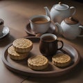 Mooncake traditional Chinese pastry served with tea for Mid Autumn day festival Royalty Free Stock Photo