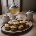 Mooncake traditional Chinese pastry served with tea for Mid Autumn day festival Royalty Free Stock Photo