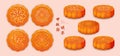 Mooncakes top and side view clipart vector illustration with chinese text happy mid autumn festival