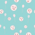 Ballons and Smiling Moons on a blue sky