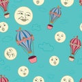 Air Ballons and Smiling Moons on a teal background