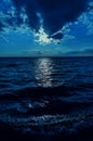 Moonlight in clouds over dark water Royalty Free Stock Photo