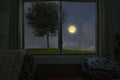 Moonlight drop through the window to the bedroom Royalty Free Stock Photo