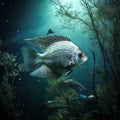 Moonlight gourami (Trichopodus microlepis), also known as the mo  Made With Generative AI illustration Royalty Free Stock Photo