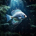 Moonlight gourami (Trichopodus microlepis), also known as the mo  Made With Generative AI illustration Royalty Free Stock Photo