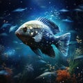 Moonlight gourami (Trichopodus microlepis), also known as the mo  Made With Generative AI illustration Royalty Free Stock Photo