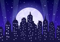 Moonlight over night city illustration