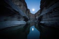 moonlight reflecting off the river flowing through a dark canyon