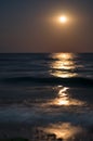 Moonlight on the sea waves. Night Moon. Long exposure Royalty Free Stock Photo