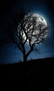 A Moonlight Shadow of a Tree with a Full Moon Background and a Digital Spooky Test Attribution Rising Crypt Dead Night