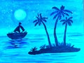 Moonlight,shi and palm trees painting