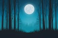 Moonlight shines over tranquil forest silhouette in serene night scene