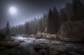 Moonlight Shining Down on a River At Night