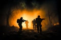 In the moonlight, the silhouettes of soldiers march silently forward