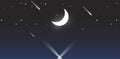 Moonlight with stars and shiny comet night sky lamp from earth cartoon Royalty Free Stock Photo