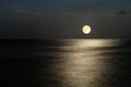 Moonlight on the waves at night in the sea on long exposures