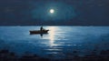 Moonlit Boat: A Minimalist Expressionist Oil Painting