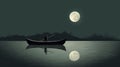 Moonlit Boat: Nostalgic Nightscape Illustration With Rococo Minimalism