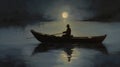 Moonlit Boat Ride: Traditional Landscape Painting In Ando Fuchs Style