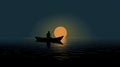 Moonlit Boat: A Romantic Silhouette In Traditional Style