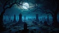 Moonlit Cemetery on a Field A Haunting Halloween Background on October 31. created with Generative AI