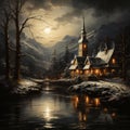 moonlit church in the evening, spooky atmosphere Royalty Free Stock Photo