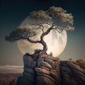 Moonlit Cliff A Tree Standing Tall
