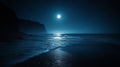 Moonlit Coastal Scene: A Tranquil Night on the Shore Royalty Free Stock Photo
