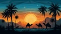 Moonlit desert with camels stunning banner of serene desert landscape under the moonlight