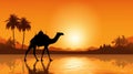 Moonlit desert captivating banner of camels in serene and beautiful arid landscape