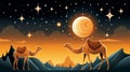 Moonlit desert stunning banner of camels in beautiful arid landscape under the serene moonlight Royalty Free Stock Photo