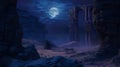 Moonlit Desert Temple Enigma./n Royalty Free Stock Photo