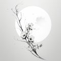 Moonlit Floral Illustration: Delicate Ink Lines And Gothic Design