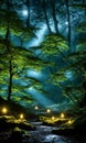 Moonlit Forest Glade. Amidst ancient trees, a moonbeam illuminates a hidden glade.