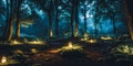 Moonlit Forest Glade. Amidst ancient trees, a moonbeam illuminates a hidden glade. Royalty Free Stock Photo