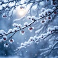 Moonlit Frost: 35mm Snow-Covered Branches Unveiled