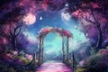 Moonlit Garden Arbor Valentine Day background