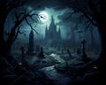 moonlit gothic graveyard scene for halloween