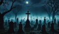 Moonlit Graveyard Tranquility Royalty Free Stock Photo