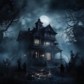 Moonlit Haunting: A Victorian Specter\'s Abode Royalty Free Stock Photo