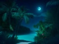 Moonlit Haven: Breathtaking Tropical Paradise Night Scene